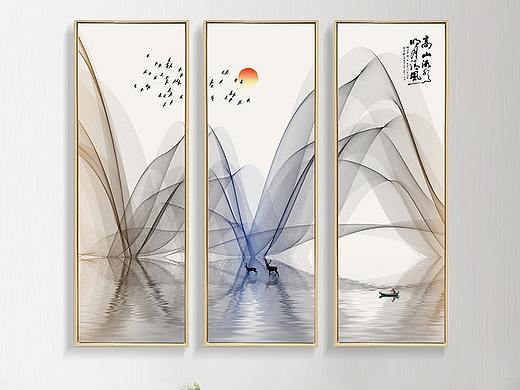 新中式装饰画-现代中国风创意水墨山水画抽象线条风景
