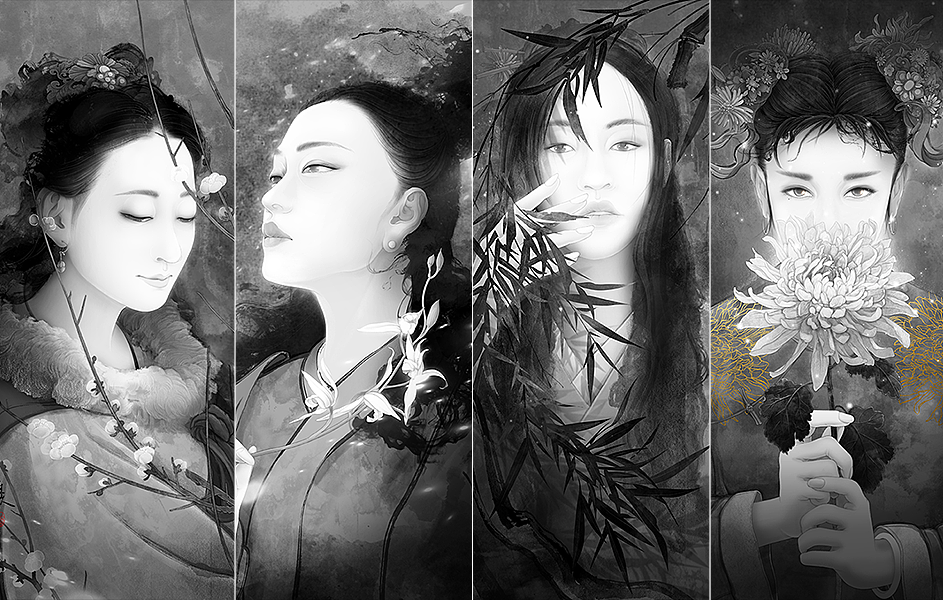 梅兰竹菊（图ZMTU3NzQ2Mzg4） - 艺术插画 - 站酷设计师佳仙人原创素材 - 站酷ZCOOL