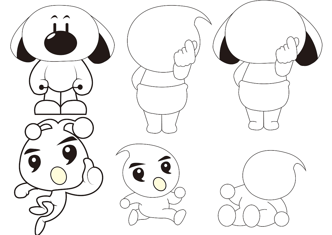 卡通黑白简单身体构造