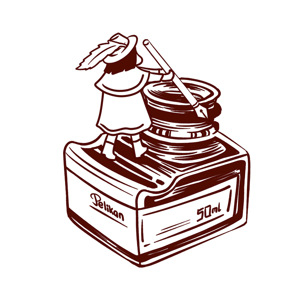 墨水瓶主题黑白插画