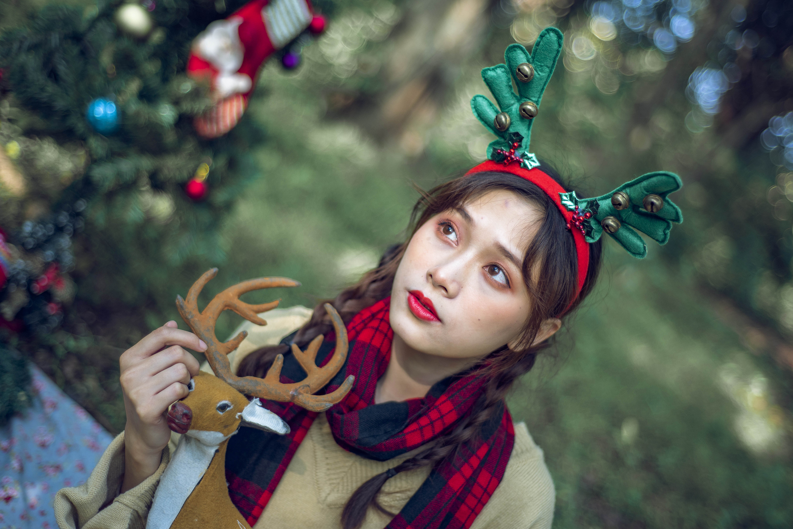 圣诞节森林主题圣诞麋鹿少女