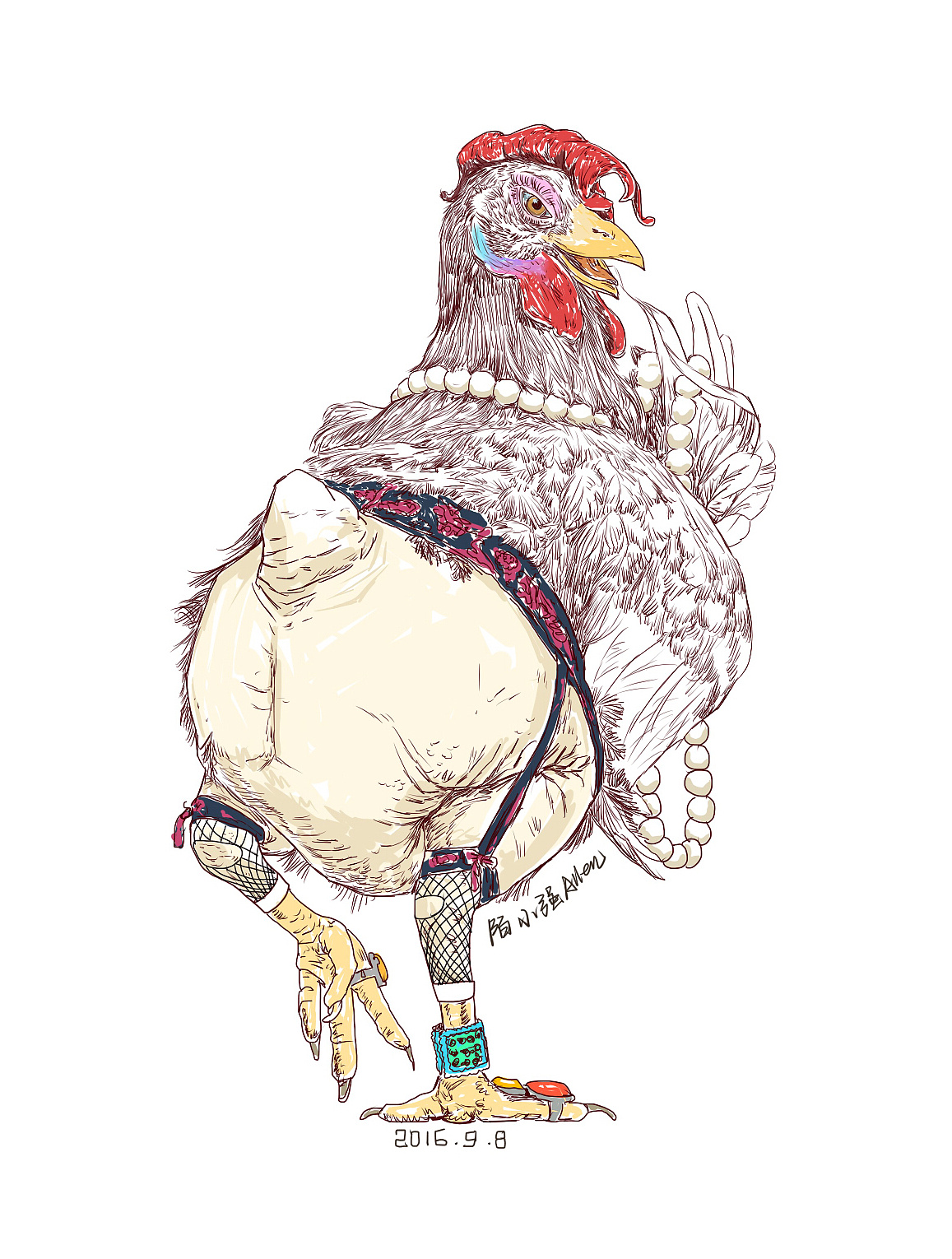 陌小强插画《公鸡母鸡》