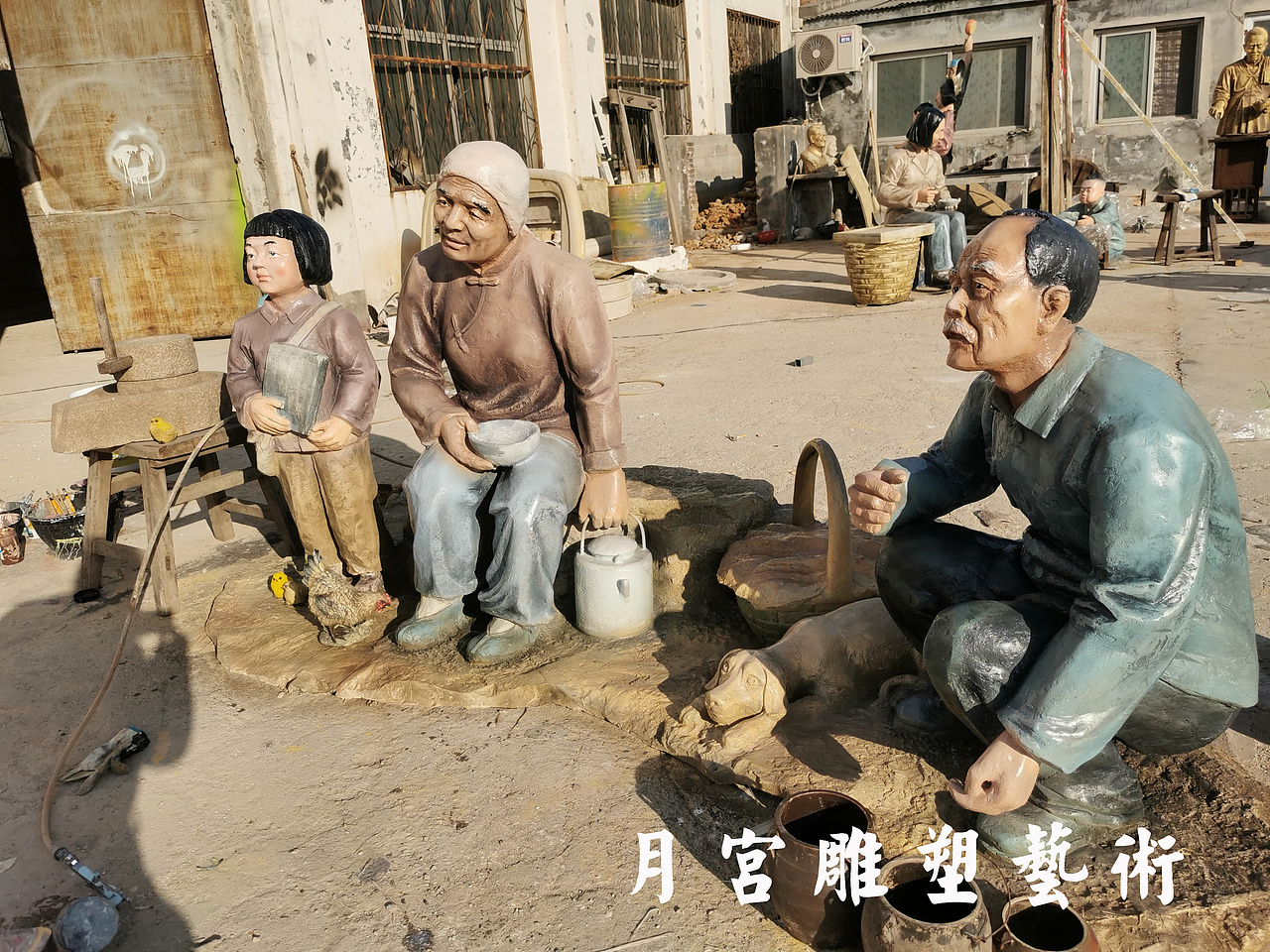 怀旧场景雕塑  民俗雕塑 玻璃钢雕塑 复古怀旧人物雕塑 郑州雕塑厂家