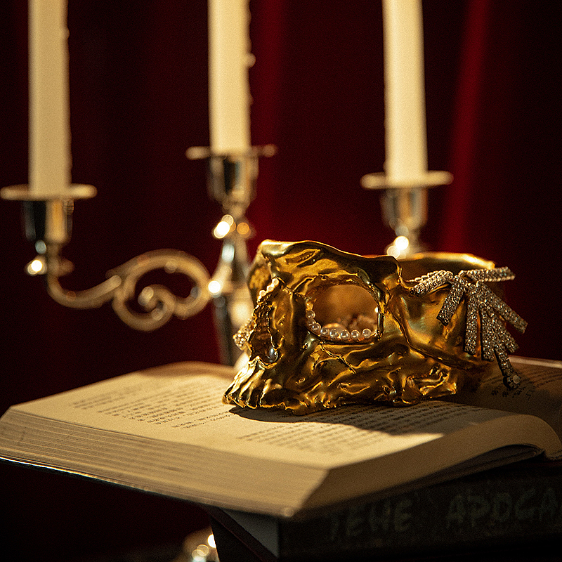 【SKULL】骷髅 暗黑系1300°电镀金属色陶瓷烟灰缸摆件