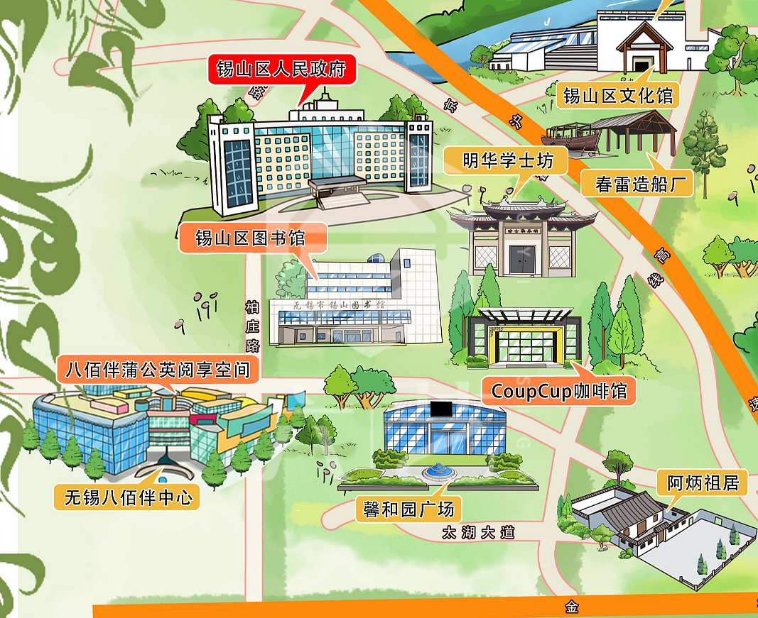 锡山区文旅手绘地图|插画|商业插画|手绘地图六艺设计_原创作品-站酷z
