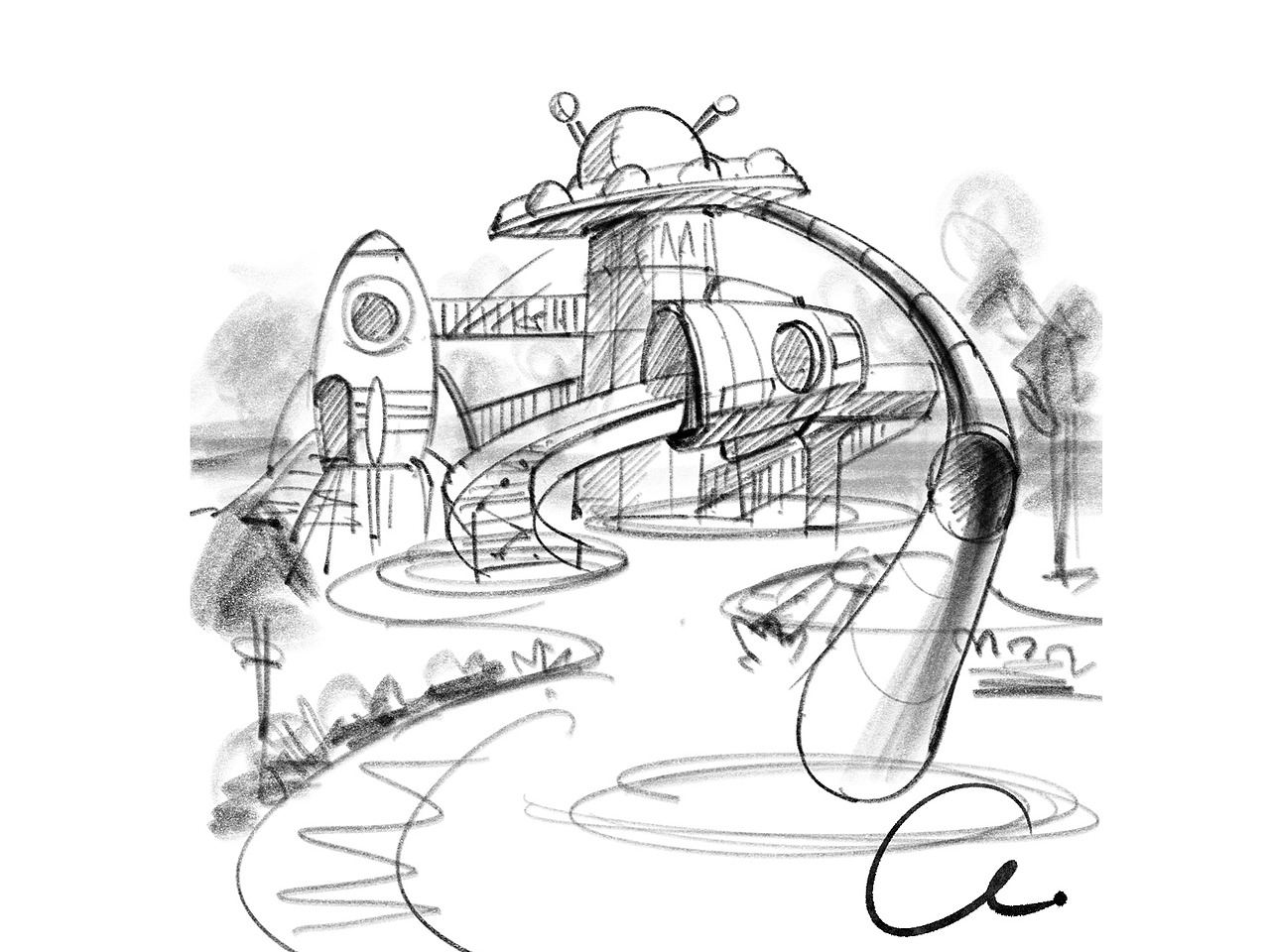 太空主题乐园手绘