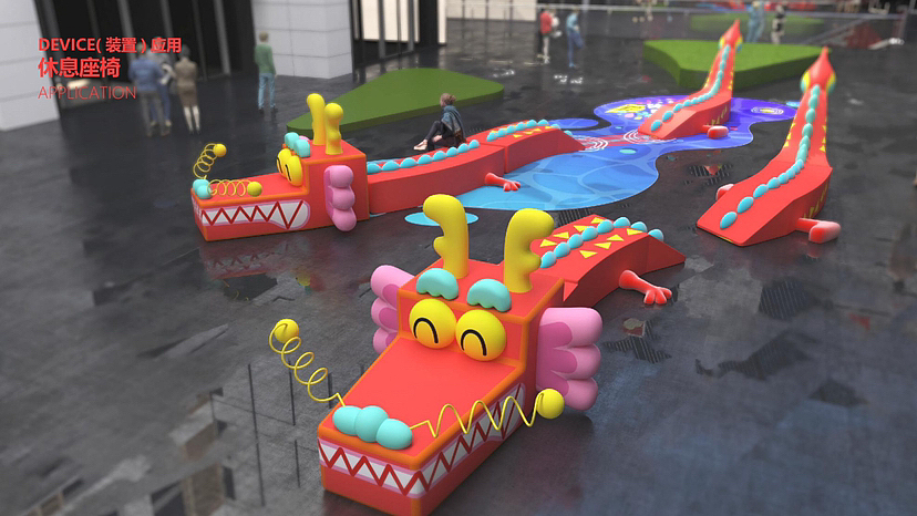 龙年原创IP龙吉祥物休闲景观互动装置.