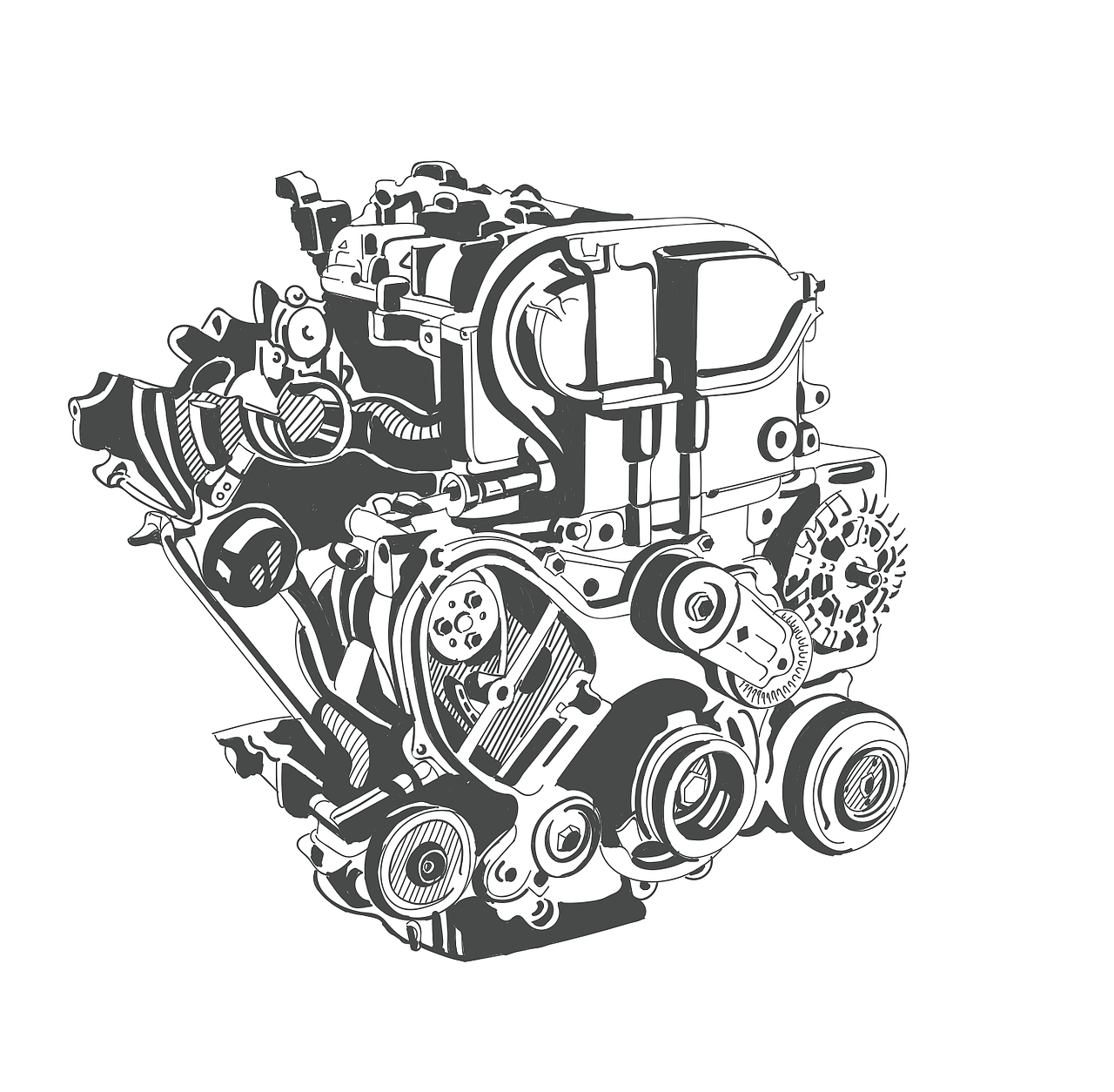 手绘汽车发动机