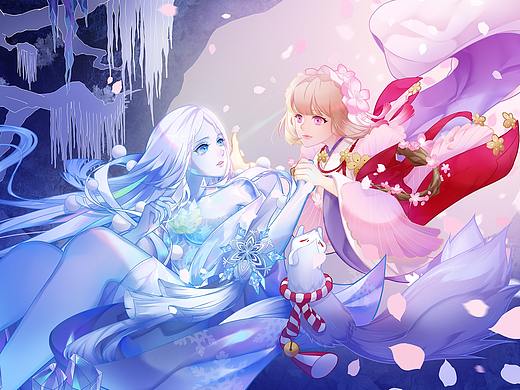 阴阳师插画-《樱邀雪》