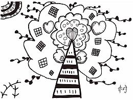 插畫 兒童手繪畫 卡通 樹 