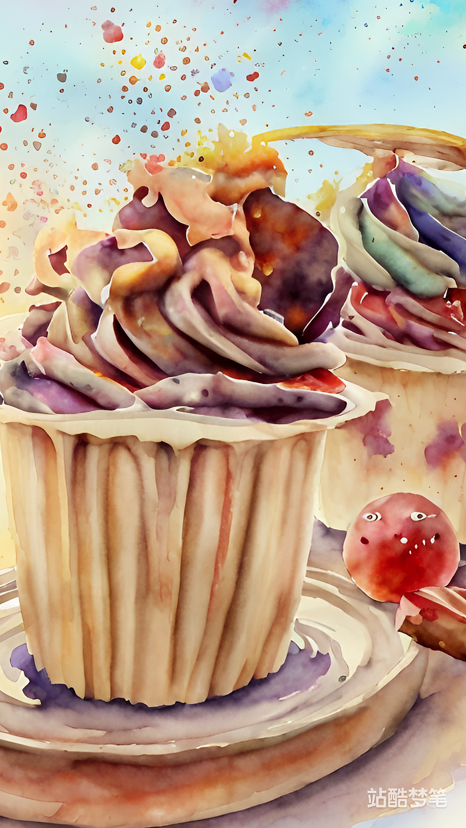 #站酷梦笔#甜品水彩插画，水彩画,插画（图ZMzMzMDUzMTAw） - AI作品 - 站酷设计师忆白的白原创素材 - 站酷ZCOOL