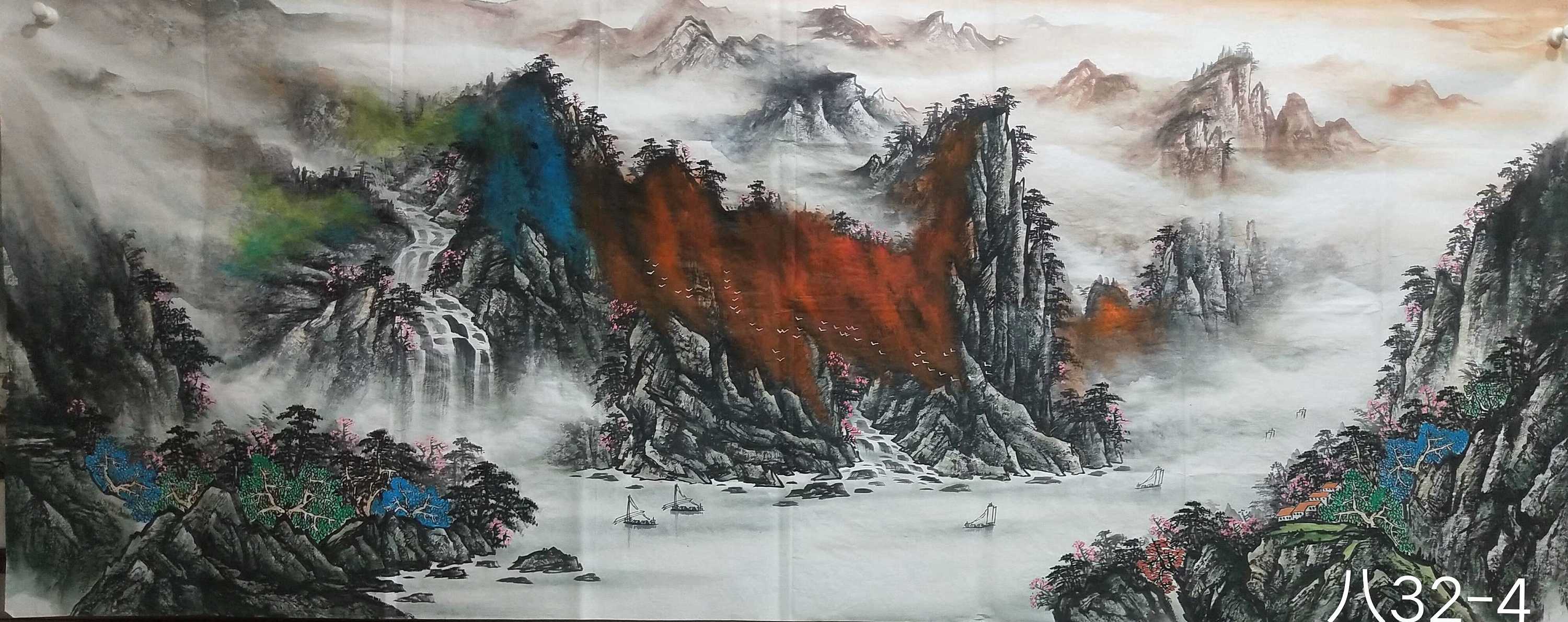 八尺整张泼墨山水画