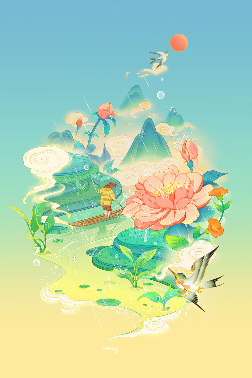 清爽干净中国风田园风格节日节气插画（图ZMzE4NzY5Nzcy） - 商业插画 - 站酷设计师画友帮原创素材 - 站酷ZCOOL