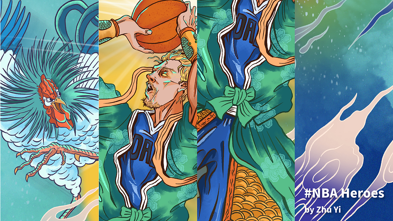 原创作品插画商业插画nba古风国风体育篮球朱异under armour新年小