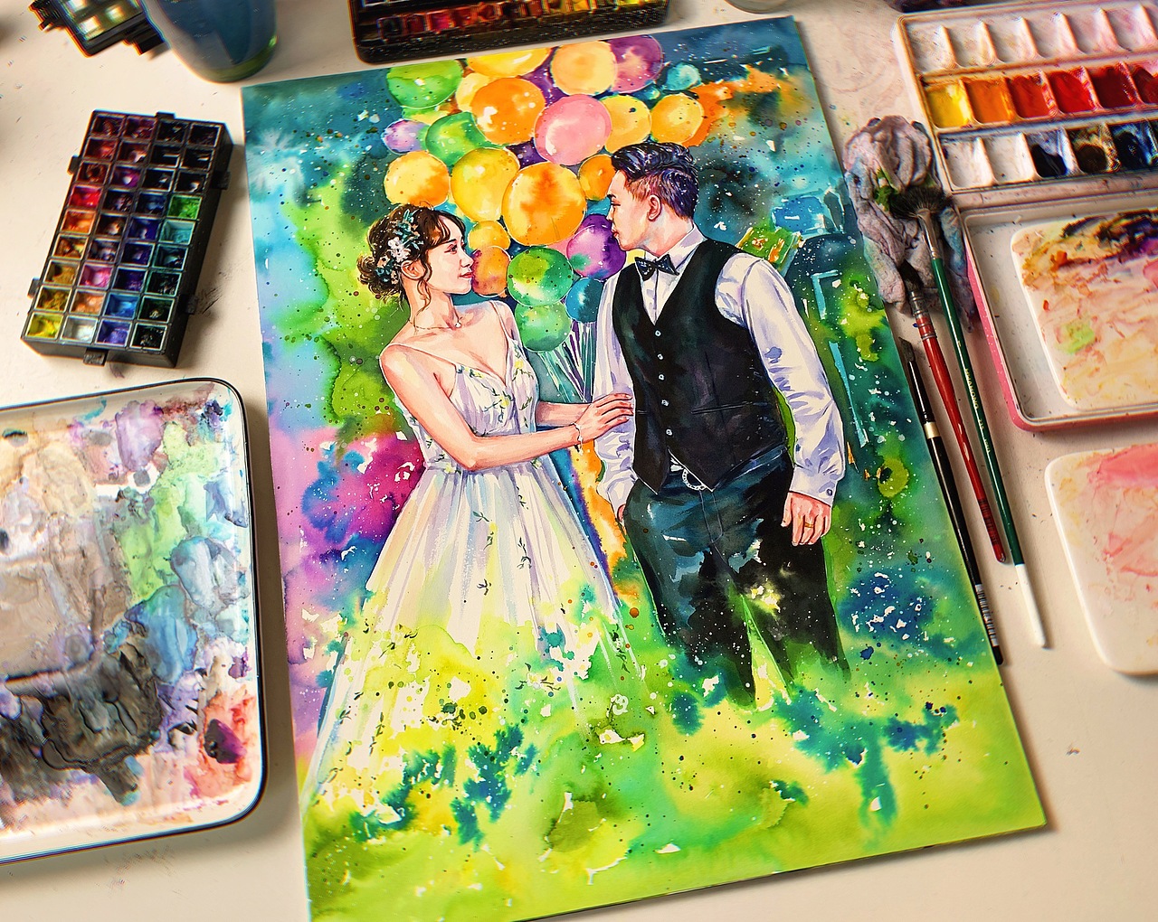 婚纱照定制分享（图ZMjI1NzQ2MTM2） - 商业插画 - 站酷设计师龚静水彩画原创素材 - 站酷ZCOOL