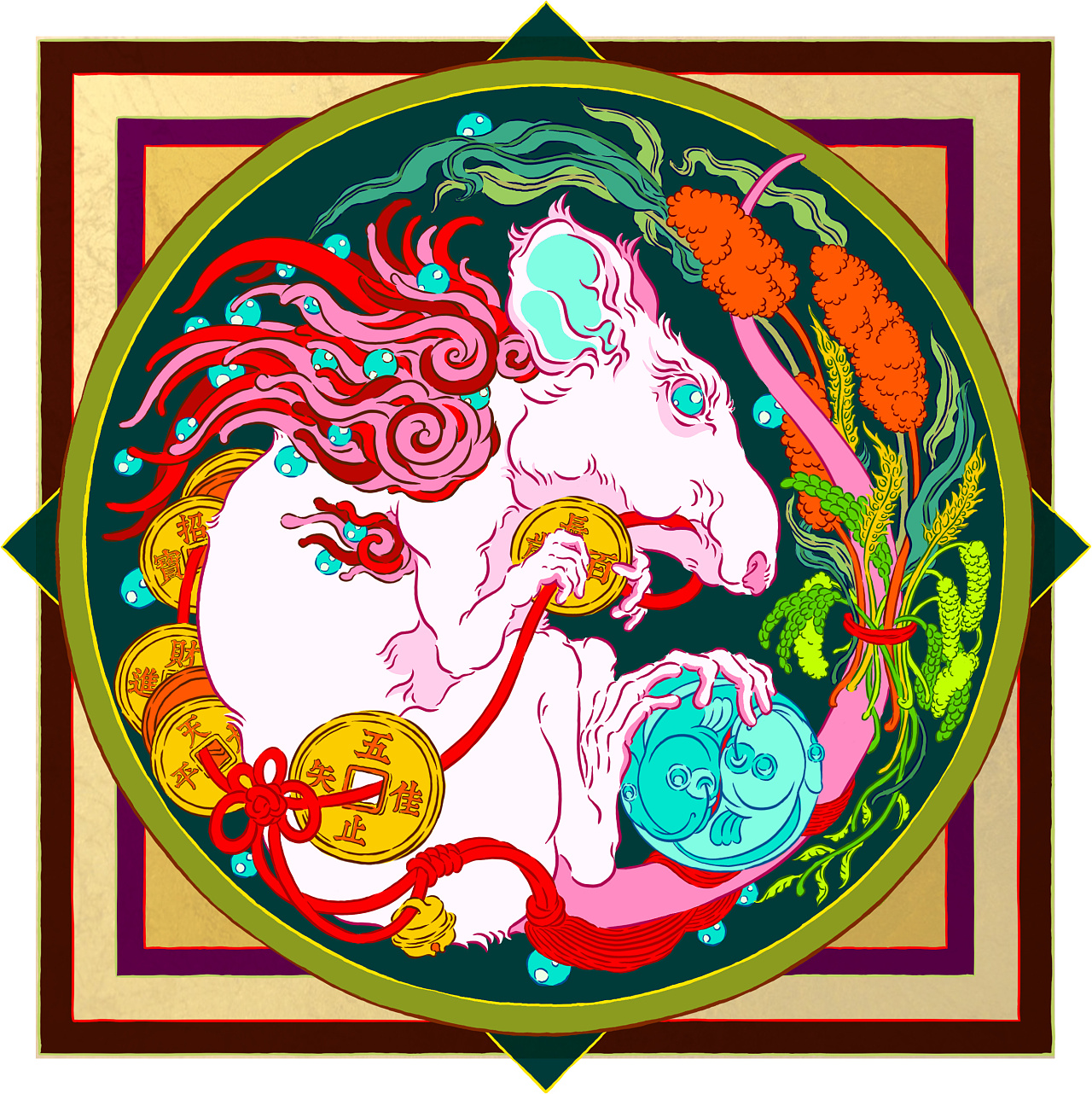 给鼠年画的老鼠,在数钱的老鼠