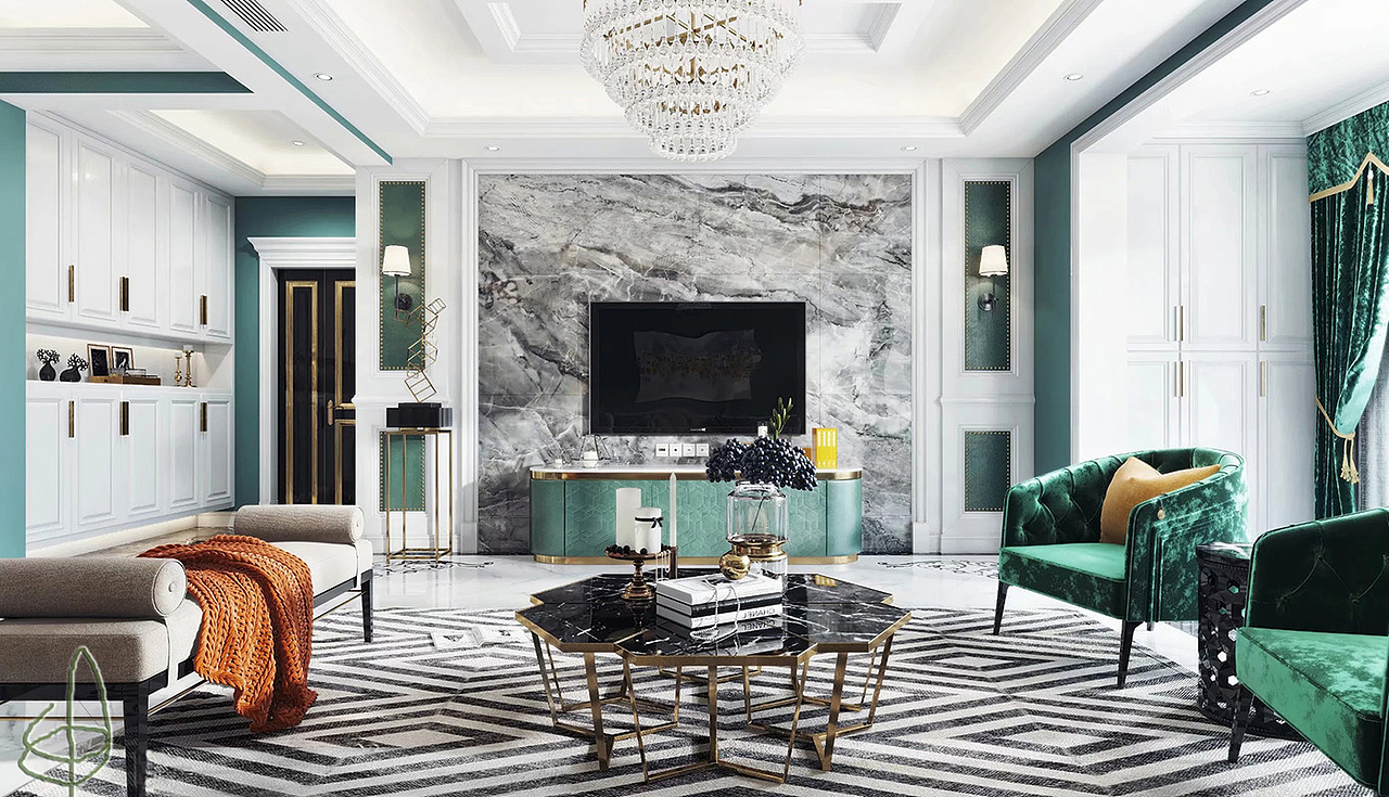 1992-美式轻奢客厅餐厅（图ZMTQ0ODg4NTI4） - 家装设计 - 站酷设计师1992效果图小可原创素材 - 站酷ZCOOL