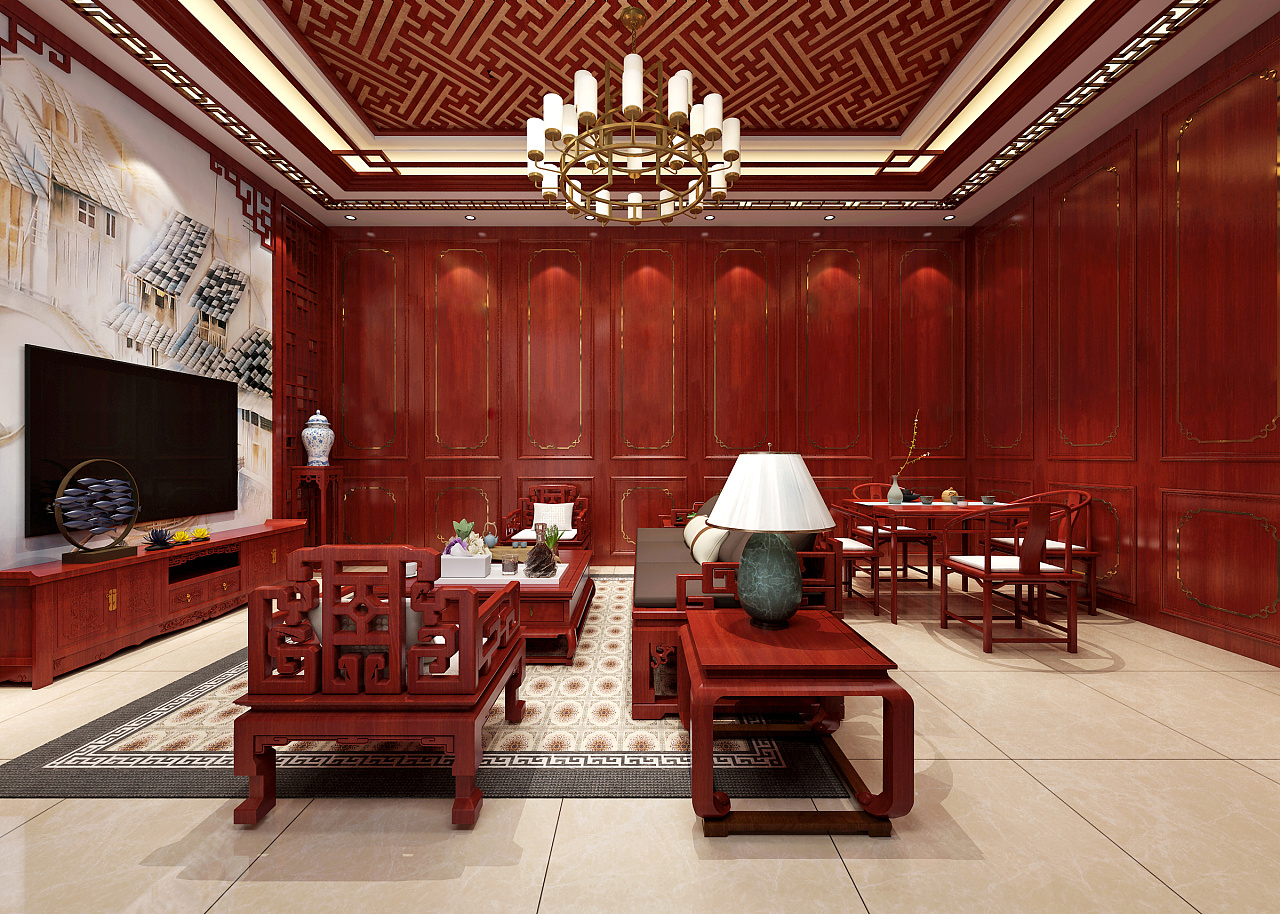 中式别墅红木家具|空间|家装设计|设计曹亚丽_原创作品-站酷ZCOOL