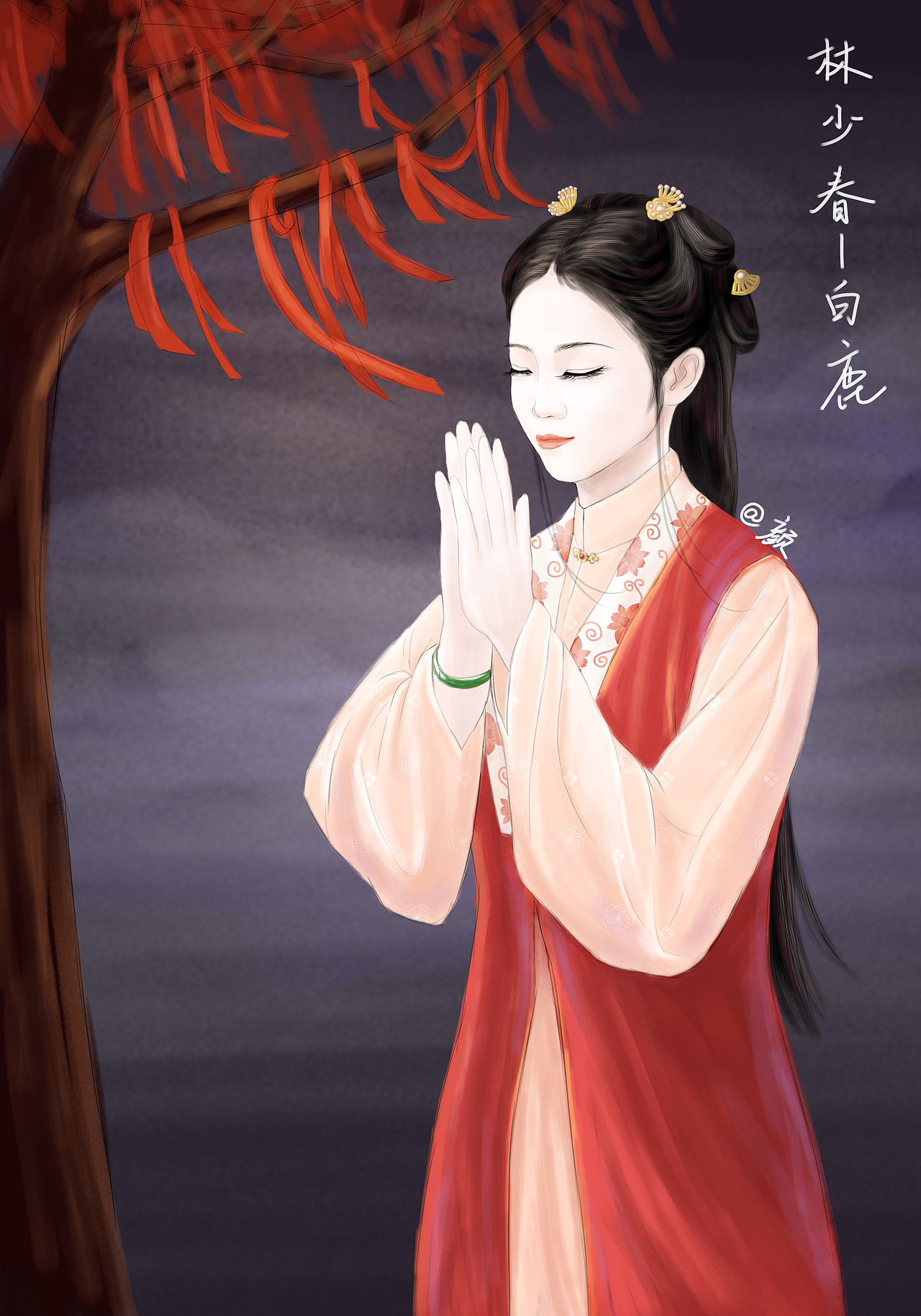 明制汉服大明少女手绘插画