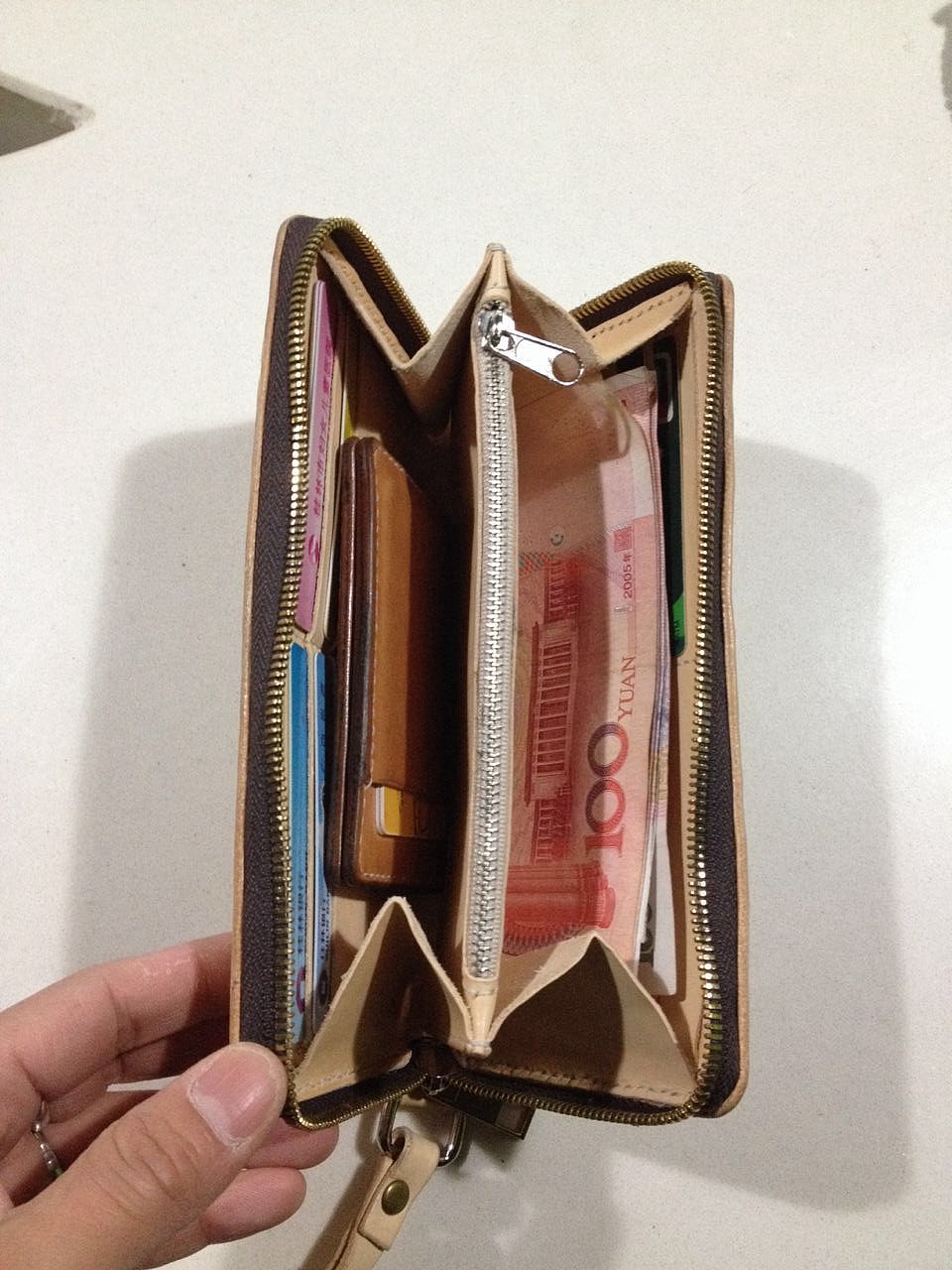 手工植鞣革长款拉链手包