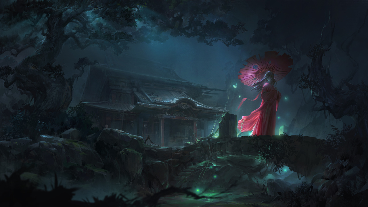 鬼女图-国风气氛图演示