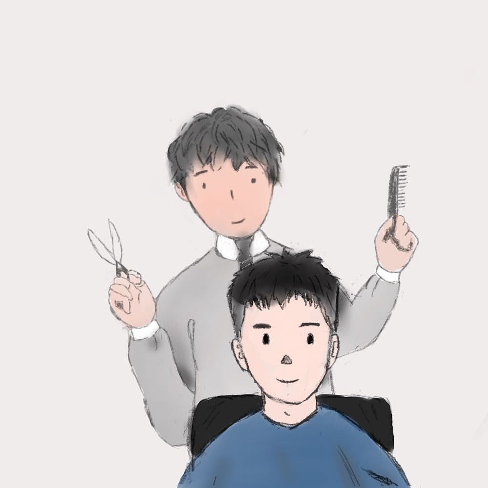 插画 理发 场景