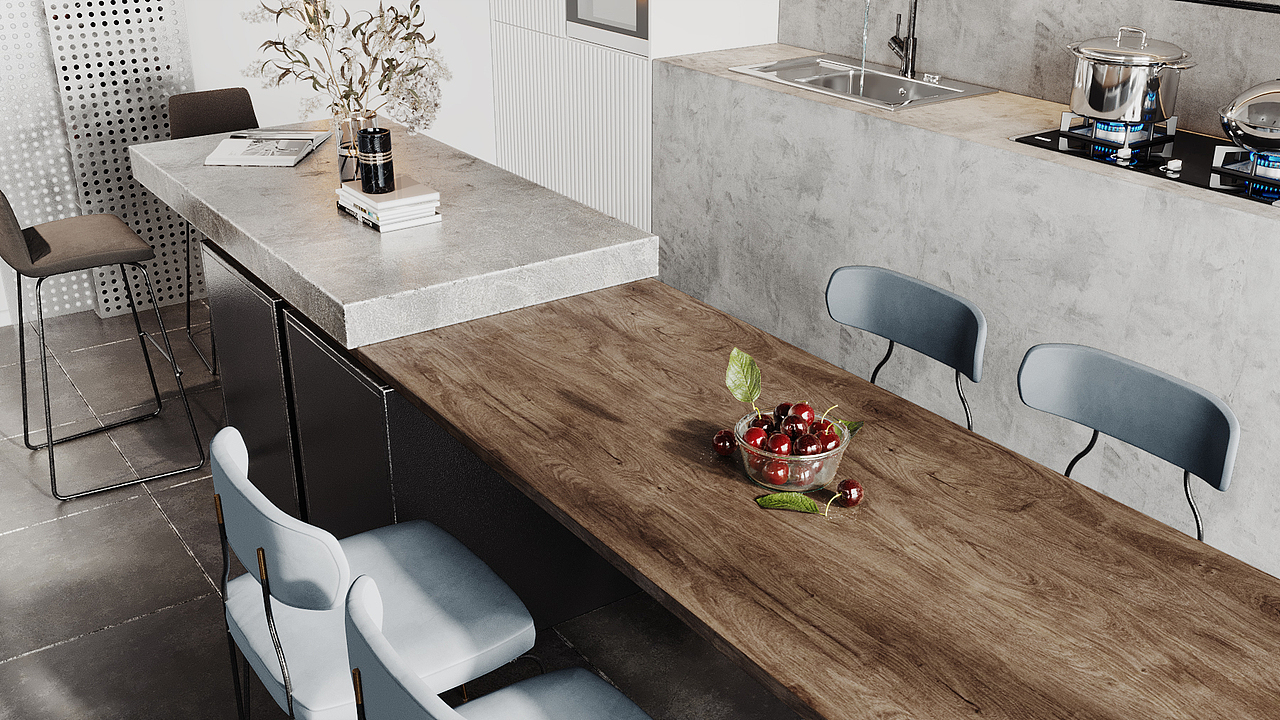 餐厅厨房吧台效果图（图ZMTk3NjMzNTY0） - 家装设计 - 站酷设计师山屿石效果图原创素材 - 站酷ZCOOL