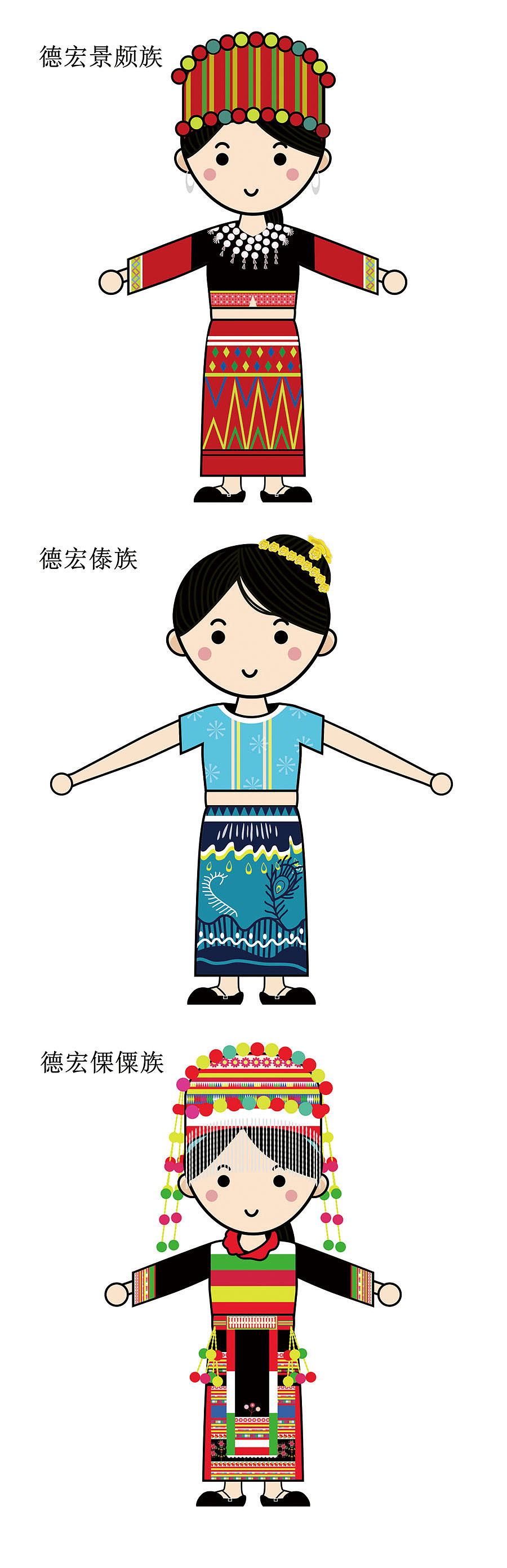 云南部分少数民族服饰Q版插画（图ZNzg0NTg2MjQ=） - 创作习作 - 站酷设计师锁Joan原创素材 - 站酷ZCOOL