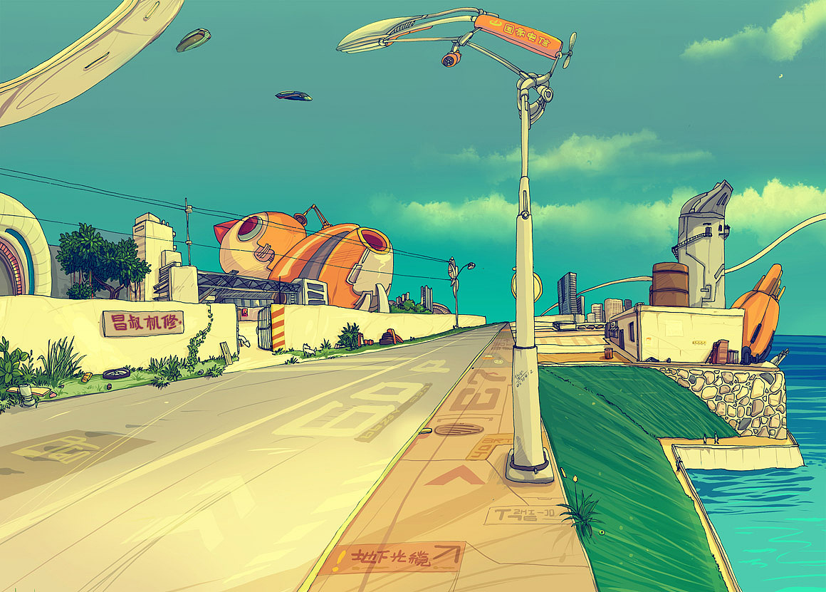 地面的一条靠海小路