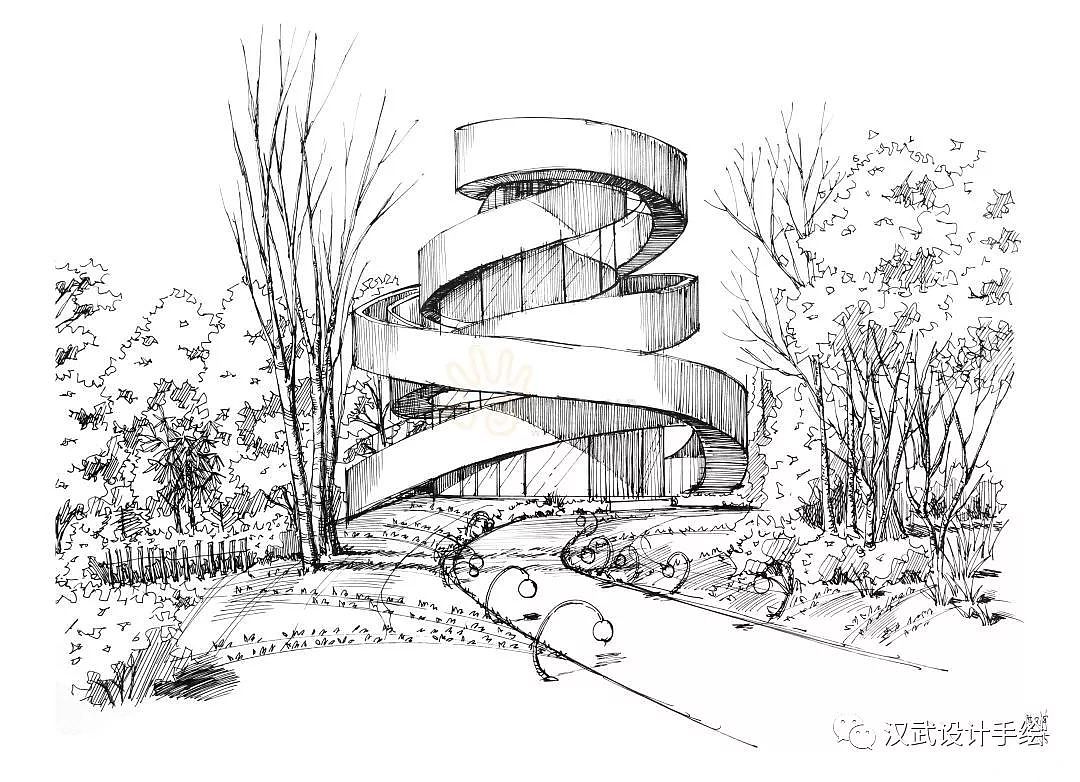 丝带教堂景观建筑设计手绘图