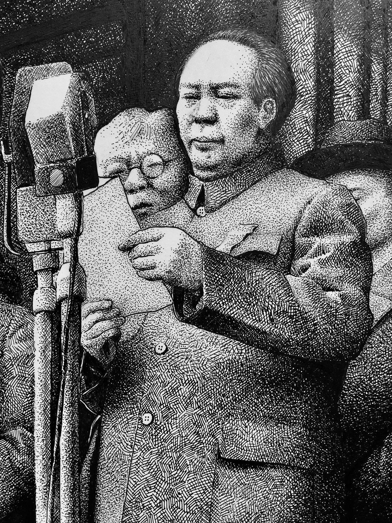 谭伯虎钢笔画作品《开国大典》