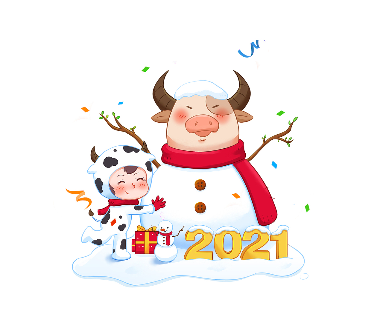 2021新年插画（图ZMjQxMDQ2Njk2） - 艺术插画 - 站酷设计师玲子酱原创素材 - 站酷ZCOOL