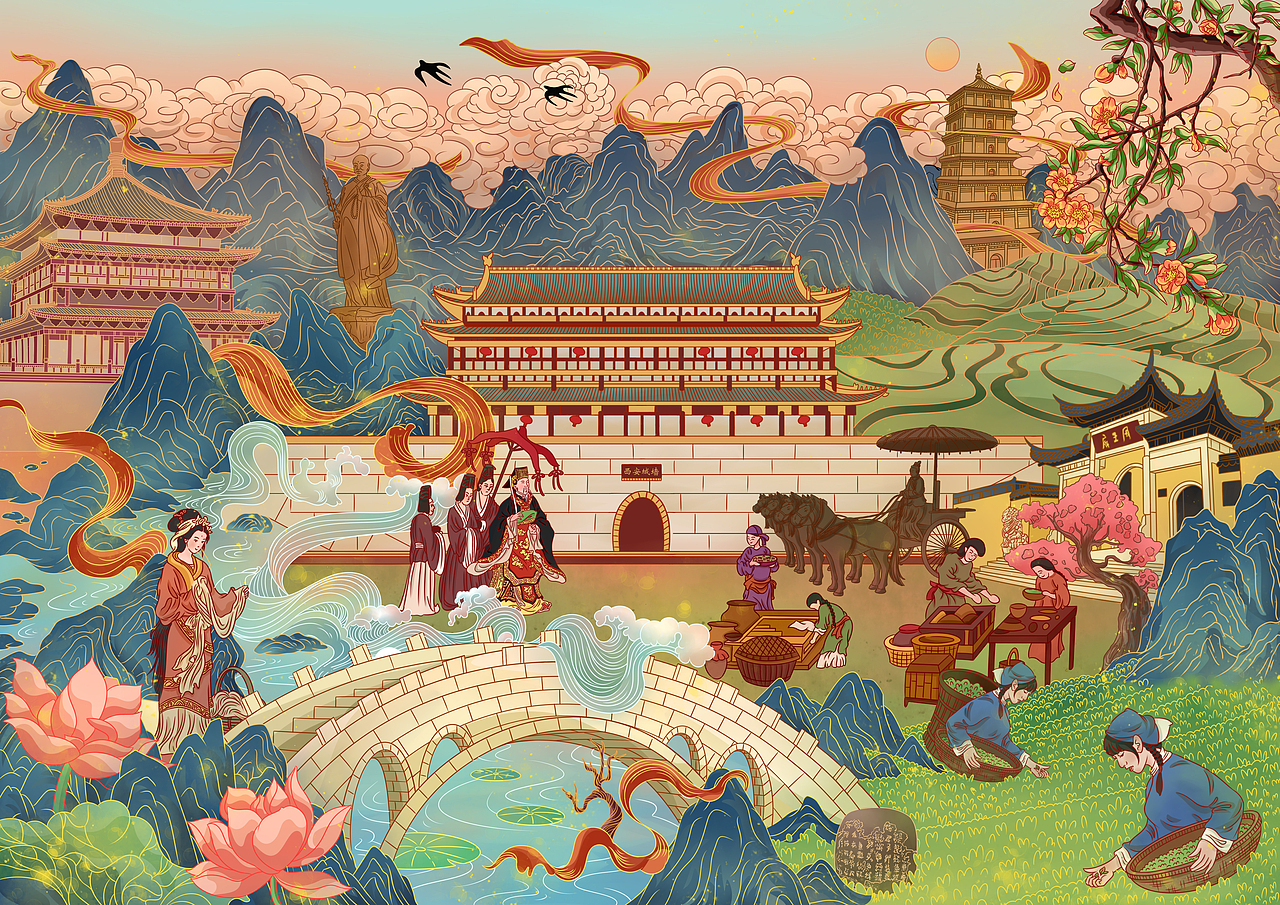 西安--历史茶文化（图ZMzU5MDkxMDA0） - 商业插画 - 站酷设计师佩佩鱼yu原创素材 - 站酷ZCOOL