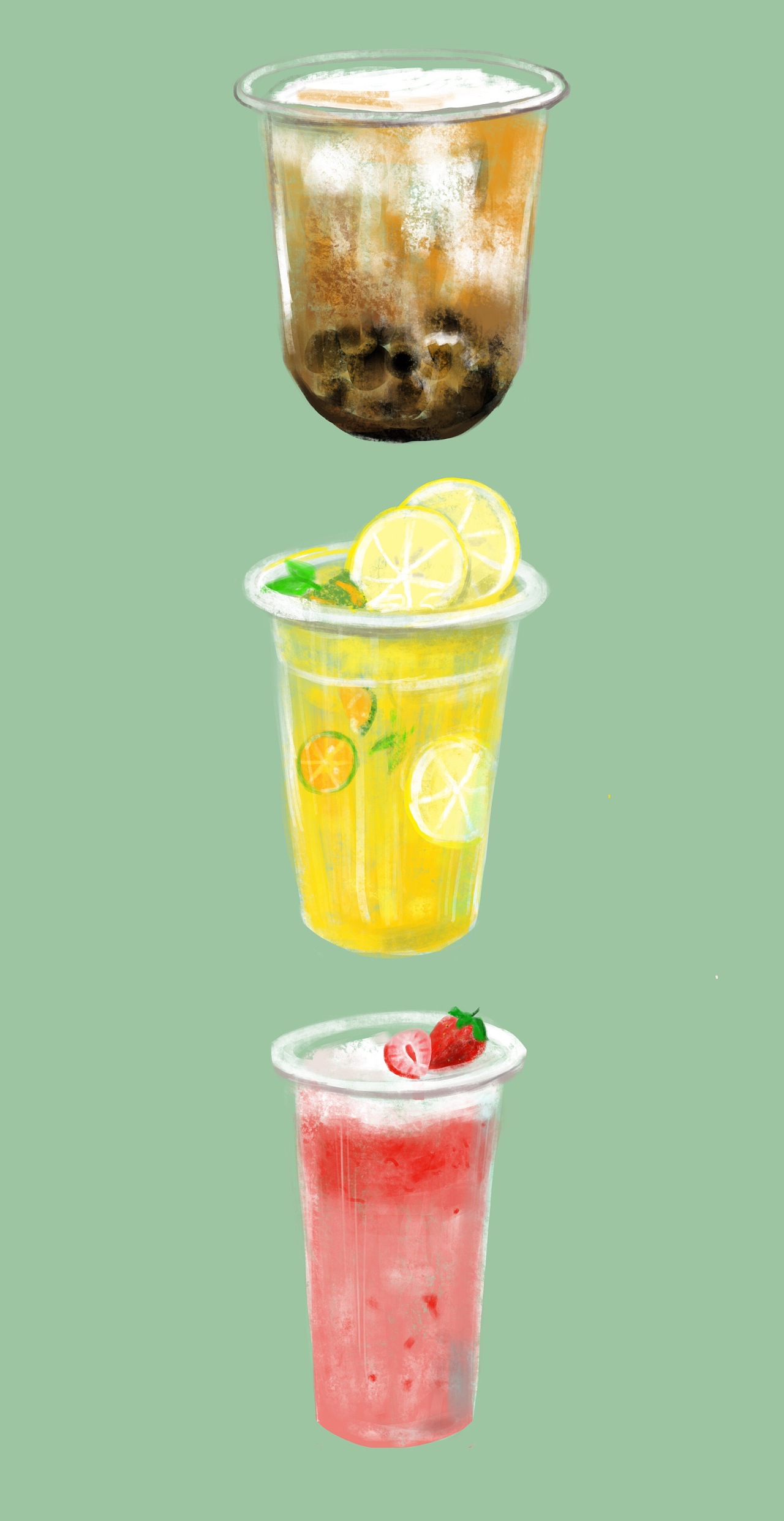 一组奶茶商业插画