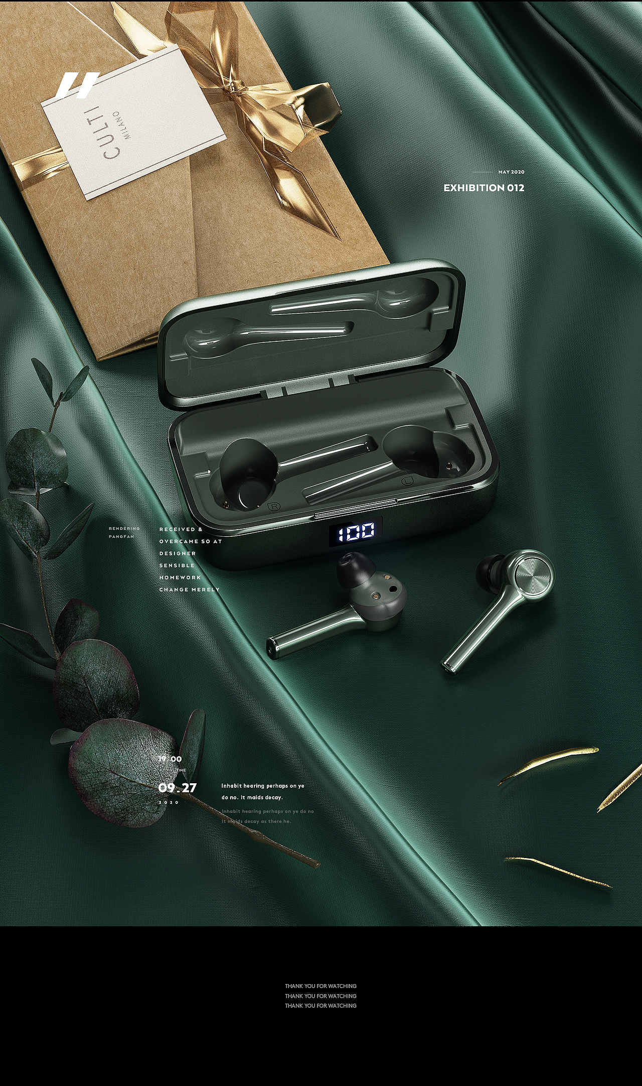 一组蓝牙耳机渲染