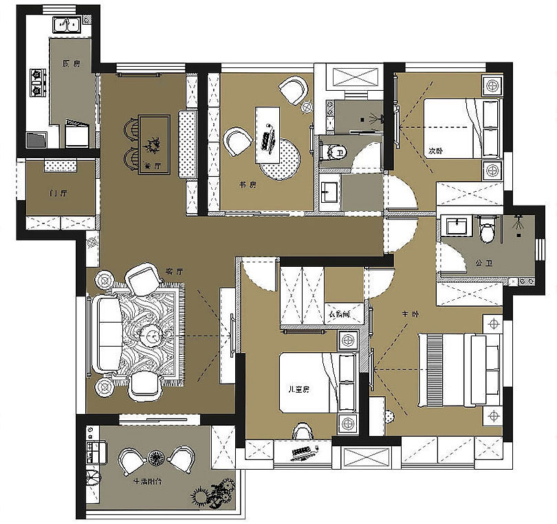 东阔泰和160平方四室两厅美式乡村案例装修效果图（图ZMTE4NDE1OTg4） - 家装设计 - 站酷设计师美巢装饰桑敏原创素材 - 站酷ZCOOL