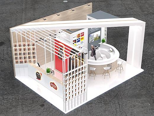 现代简约清新新颖国外展会展位展点展台3D效果图设计