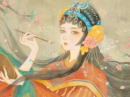 水墨风戏曲元素插画