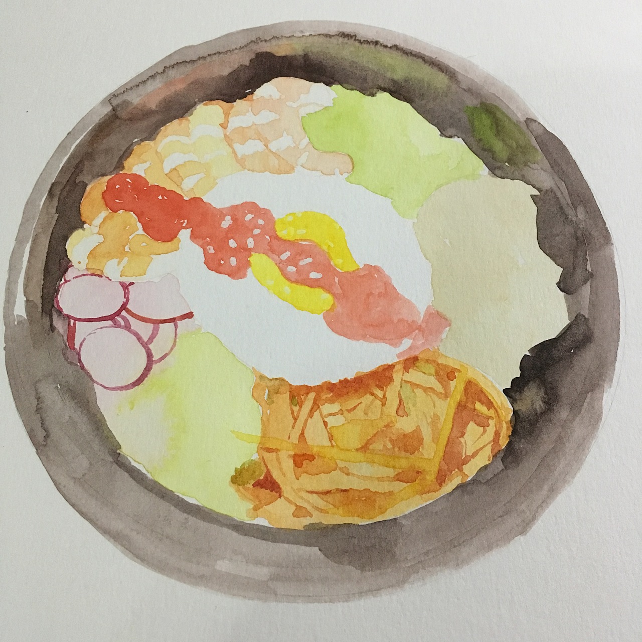 石锅拌饭水彩教程