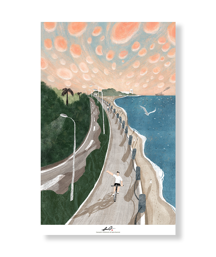 “我们沿环岛南路骑行追赶夕阳”