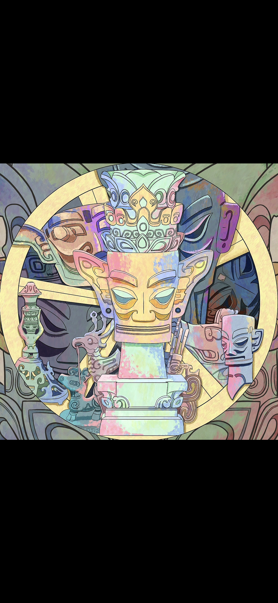 三星堆丝巾文创（图ZMzgzMDg2NTA0） - 艺术插画 - 站酷设计师福福是一只猫原创素材 - 站酷ZCOOL