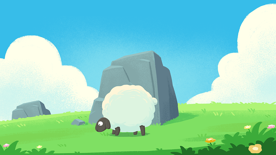 放羊啦-白羊与草原-手绘风动画场景