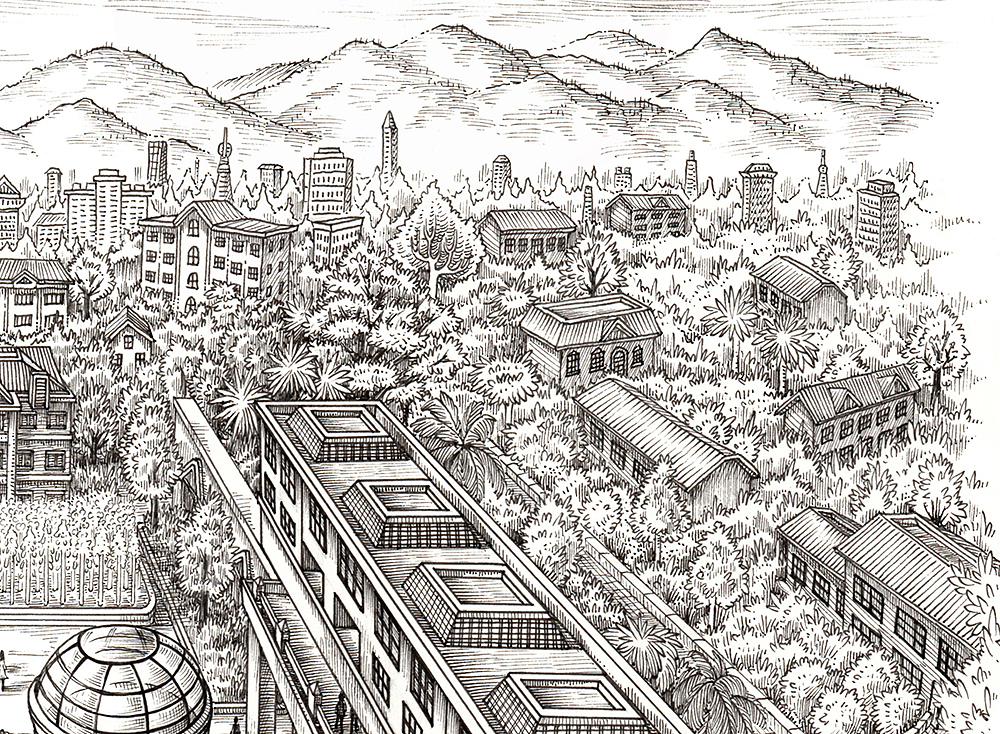 《中国华信大院图》手绘作品