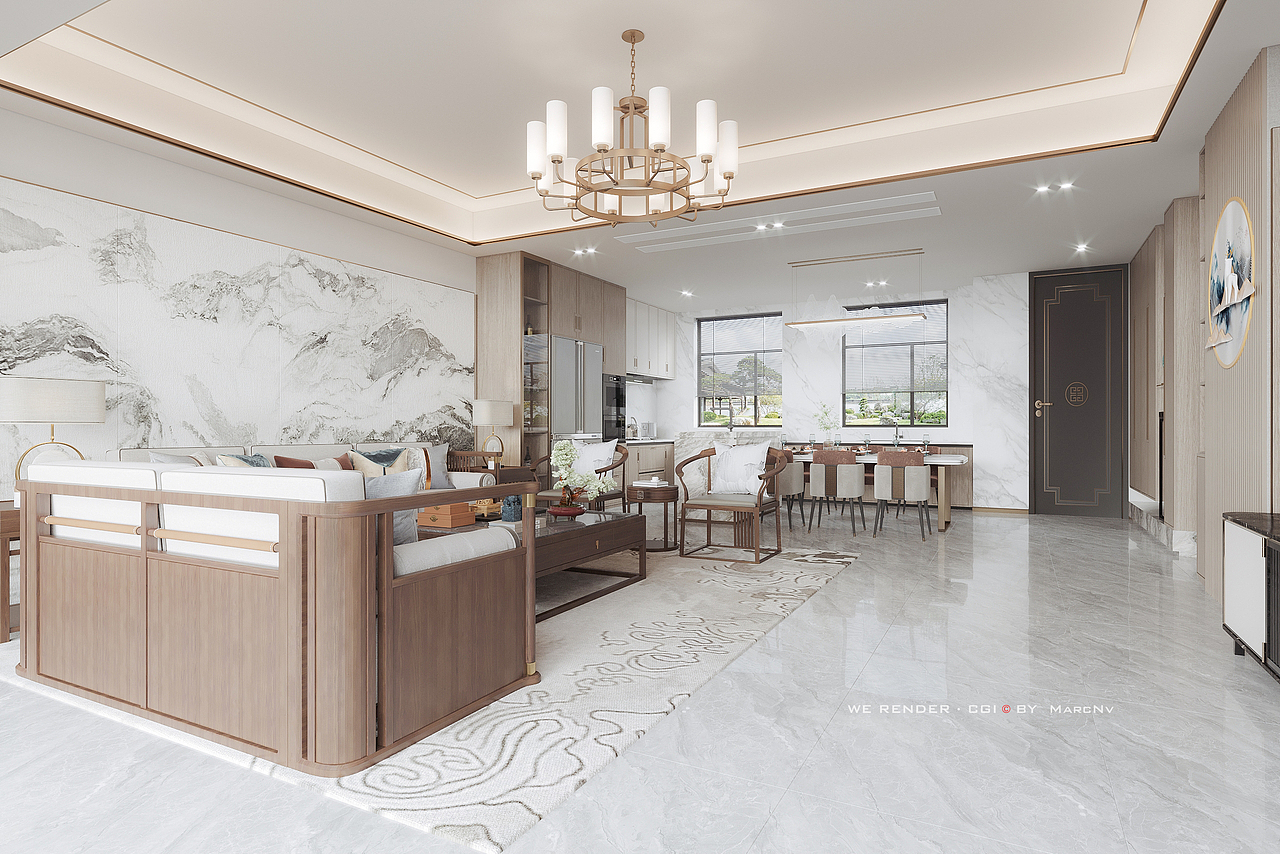 新中式客餐厅（图ZMjg0OTcxNzcy） - 家装设计 - 站酷设计师MarcNv原创素材 - 站酷ZCOOL