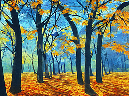 #AI創(chuàng)作實(shí)驗(yàn)室#秋日森林，陽(yáng)光，藍(lán)天，秋收