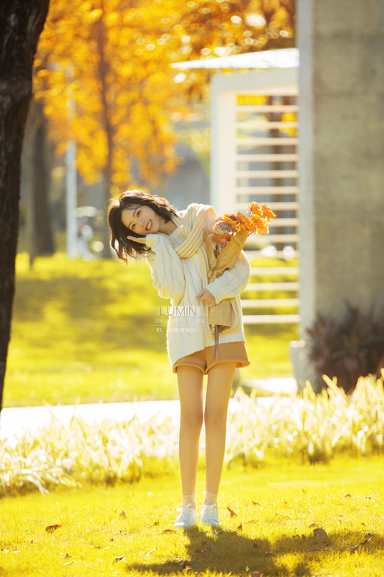 金黄色的秋天 秋叶 毛衣写真 深圳的的秋冬外景拍摄