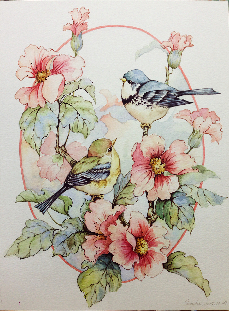 水彩花鸟临摹习作