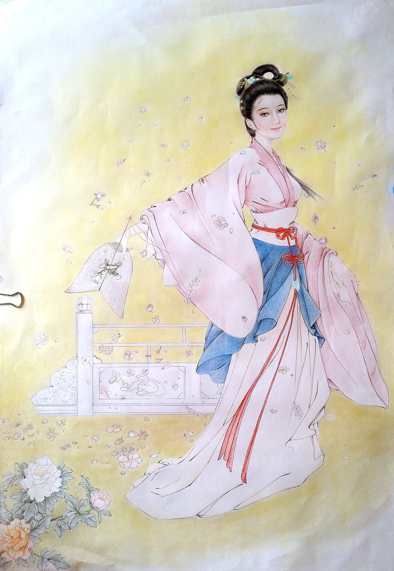 原创彩铅古风仕女图