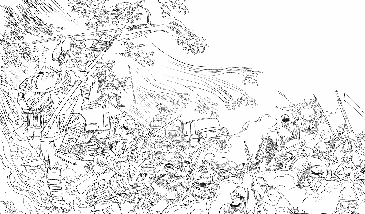 老连环画 写实漫画 人物场景速写素描 党建插画 抗战