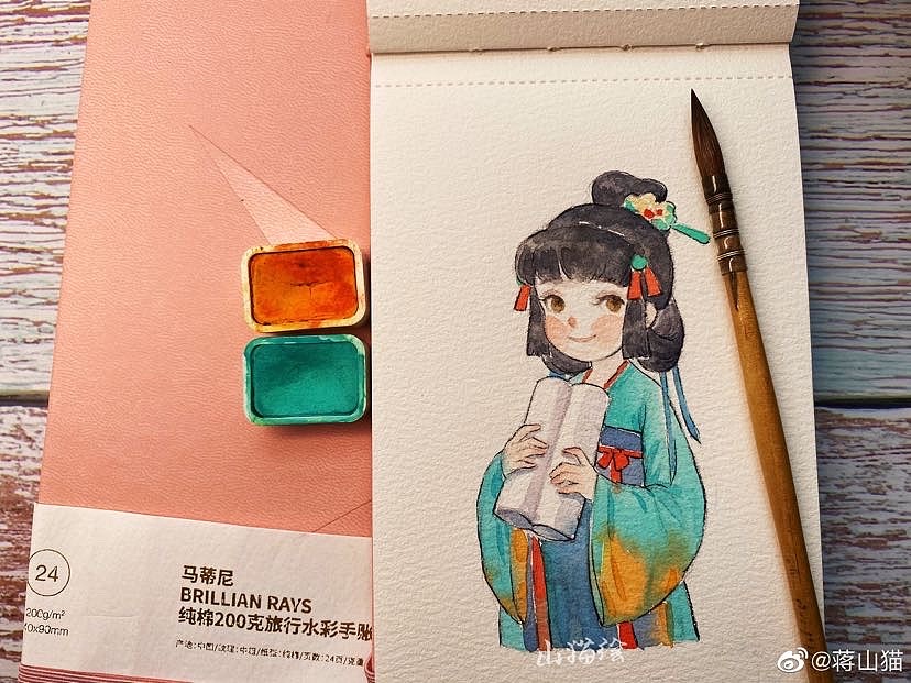最近画的水彩古风人物手账